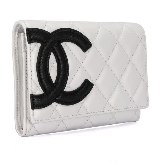 Replica Chanel Bi-Fold Wallets A26722 Black CC Logo White Leather